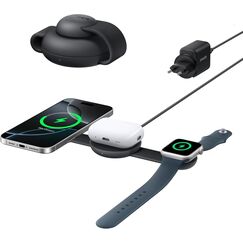 Anker MagGo 3-in-1 Kabellose Ladestation (mit EU/US/UK Stecker), MagSafe-Kompatibles Qi2-Zertifiziertes 15W Ladegerät, Faltbares Reise-Ladepad für iPhone 17/16, AirPods, Apple Watch (Keine Powerbank)