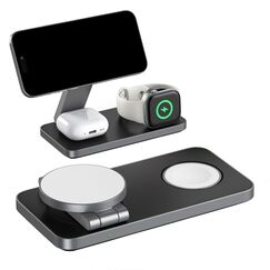 Induktive Ladestation Kompatibel mit Magsafe Ladegerät,QTlier 3 in 1 iPhone Ladestation für Air 17/16/15/14/13/12 Serie,20W Wireless Charger für Apple Watch 10/9/8/7/6/5/4/3 und AirPods (Schwarz)