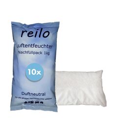 reilo 10x 1kg Luftentfeuchter Granulat (Calciumchlorid), Raumentfeuchter im Vliesbeutel, Nachf&uuml;llpacks f&uuml;r Luftentfeuchterboxen 900 bis 1200 g, Staffelpreis, f&uuml;r Auto, Schlafzimmer, Keller