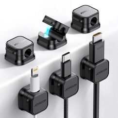 JOYROOM 6 St&uuml;ck Kabelhalter Kabelclips Verstellbare Kabel Organizer Magnetische Kabelmanagement Selbstklebend Kabelhalter f&uuml;r Schreibtisch, Nachttisch, Ladekabeln, HDMI, USB, Audiokabel, Schwarz