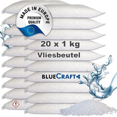 Bluecraft 20x 1kg Luft-Entfeuchter Granulat Nachf&uuml;llpack im Vliesbeutel Calciumchlorid Raumentfeuchter ohne Strom Feuchtigkeitskiller Entfeuchter Wohnung Keller Schrank Schlafzimmer anti Schimmel