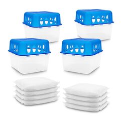 Spetebo 4x Ultra Fresh Luftentfeuchter Granulat Box mit 8x 400g Nachf&uuml;llbeutel - Raumentfeuchter mit Auffangschale - Raum Luft Trockner Entfeuchter wiederverwendbar nachf&uuml;llbar ohne Strom