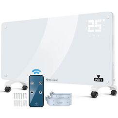 KESSER&reg; Glaskonvektor Glasheizung Elektroheizk&ouml;rper APP WiFi Funktion Inkl. Fernbedienung Elektroheizung Stand- oder Wand Heizung Heizk&ouml;rper | Touchscreen | LCD-Display | Timer | 2500 Watt | Wei&szlig;