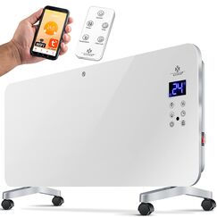 KESSER&reg; Elektro Glasheizung Glaskonvektor Elektroheizung Heizung Heizk&ouml;rper ✓ Touchscreen ✓ APP WiFi Funktion Inkl. Fernbedienung ✓ LCD-Display ✓ Timer | Stand- oder Wandger&auml;t | 2000 Watt | Wei&szlig;
