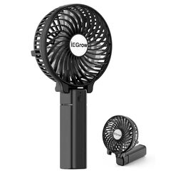 iEGrow Handventilator Tragbarer Mini Ventilatoren USB Wiederaufladbarer [2-9 Betriebsstunden] 3 Geschwindigkeiten Aufladbarem Batterie für Reisen Zuhause(Schwarz)