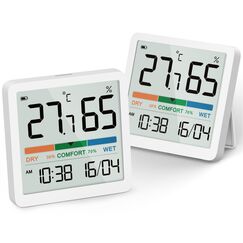 NOKLEAD Digital Thermometer Hygrometer-Innen Thermo Hygro Mini Raumthermometer Temperatursensor Feuchtigkeitsmesser mit Komfortanzeige ℃/℉ Umschaltbar,Datum 12/24Hr Uhr Kalibrierung,2 St&uuml;ck