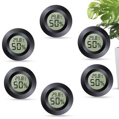Dictien Mini Hygrometer Digital, ℃/℉ Verstellbar, 6pcs, Schwarz, Freistehend, F&uuml;r Haus, Schule, Weinkeller, Gew&auml;chshaus, Keller, Lager