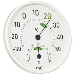 TFA Dostmann Analoges Thermo-Hygrometer, 45.2045.02, f&uuml;r innen und au&szlig;en, mit farbigen Komfortzonen, zur Raumklimakontrolle, Temperatur und Luftfeuchtigkeit, wei&szlig;