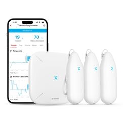 X-Sense WLAN Hygrometer Thermometer Innen, Temperatur- und Luftfeuchtigkeits&uuml;berwachung per App, 500m Reichweite, Kostenfreier Datenexport, kompatibel mit Alexa, 3 Sensoren und 1 Basisstation SBS50