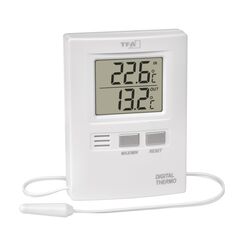 TFA Dostmann Digitales Innen-Au&szlig;en-Thermometer, funktionales Display, H&ouml;chst- und Tiefwerte, Innen - und Au&szlig;entemperatur, L 62 x B 20 (55) x H 85 mm, Wei&szlig;