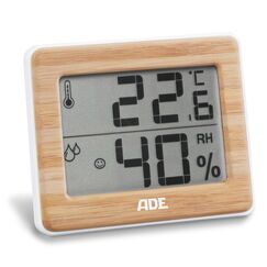 ADE Digitales Thermometer und Hygrometer f&uuml;r innen | Luftfeuchtigkeitsmesser | Bambus