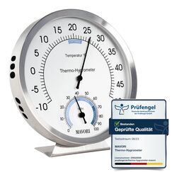 MAVORI&reg; 2in1 Thermometer & Hygrometer aus Edelstahl | Analog Hygrometer & Thermometer | Luftfeuchtigkeitsmesser & Raumthermometer innen f&uuml;r Ihr gesundes Raumklima | &Oslash; 12,5cm