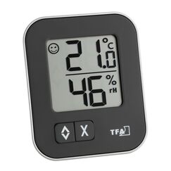 TFA Dostmann Moxx digitales Thermo-Hygrometer, 30.5026.01, zur Raumklimakontrolle, &Uuml;berwachung der Luftfeuchtigkeit, klein und handlich, 1er Pack, schwarz, L 57 x B 13 (33) x H 69 mm