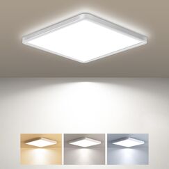zemty Deckenlampe LED Deckenleuchte Flach, 3Farben - 3000K/4000K/6500K, IP44 Wasserfest Quadrat Badlampe Decke, 1800LM Modern LED Decklit f&uuml;r Flur k&uuml;che Badezimmer Schlafzimmer B&uuml;ro, &Oslash;18CM