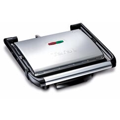 Tefal Kontaktgrill Inicio GC241D, Elektrogrill/Sandwichtoaster, Fettarmes Grillen, Panini, Toasts, Steak, Gemüse, Antihaftbeschichtete Grillplatten, 2000W, 36.3x10.8x33.2cm, Edelstahl/Schwarz