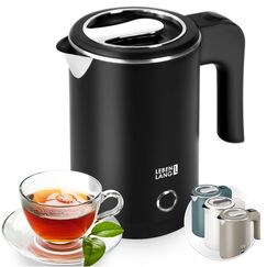 LEBENLANG Reise Wasserkocher Edelstahl Klein 0 5 Liter & BPA-Frei - Reisewasserkocher klein 600W Energiesparend Energieeffizienz - Kleiner Mini Wasserkocher Camping Kettle Schwarz 0,5 l 0.5 für Reisen