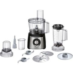 Bosch Kompakt-Küchenmaschine Multi Talent 3, 50 Funktionen, 2,3 l Schüssel, Mixer, spülmaschinengeeignet, Universalzerkleinerer, kleine Küchenmaschine, 800 Watt, schwarz/Edelstahl, MCM3501M