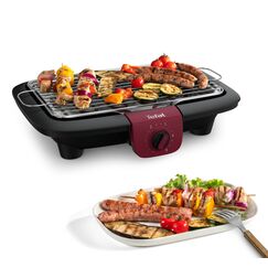 Tefal Easygrill Adjust Red Elektrogrill, 2300 Watt Tischgrill, 870 cm² Grillfläche, einfache Reinigung, Grillrost und Tropfschale spülmaschinenfest, vollständig zerlegbar, schwarz/burgunderrot, BG90E5