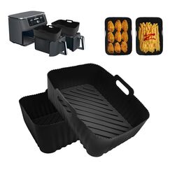 CNMTCCO Silikon-Luftfritteusen-Einlagen, wiederverwendbar, Lebensmittelqualität, für Luftfritteusen, Backblech, fettdicht, Airfryer Korb, Zubehör, 2 Stück (grau + grau)