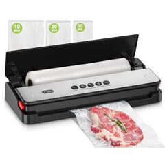 Bonsenkitchen Vakuumiergerät, für Trockene und Feuchte Lebensmittel Vakuumierer mit Eingebauter Cutter, 1 Rolle Folienbeutel, 50 Profi-Folienbeutel