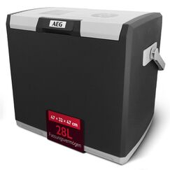 AEG Thermoelektrische K&uuml;hlbox KK 28, k&uuml;hlt bis 20 &deg;C unter Umgebungstemparatur, 28 Liter Fassungsverm&ouml;gen, 12V/230V, Tragegriff & Kabelfach, leicht zu reinigen, f&uuml;r Auto, Reisen & Camping