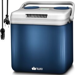 tillvex K&uuml;hlbox elektrisch 32L | Mini-K&uuml;hlschrank 230 V und 12 V f&uuml;r KFZ Auto Camping | k&uuml;hlt & w&auml;rmt | ECO-Modus (Blau)