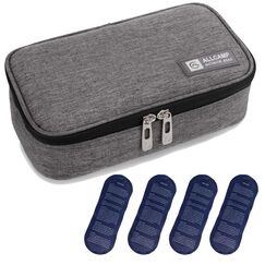 ALLCAMP Insulin K&uuml;hltasche K&uuml;hlbox f&uuml;r Tragbarer Organizer Diabetiker Medikamente mit 4 Eisbeuteln, Isolierfutter und Stiftaufbewahrung Grau