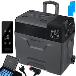 KESSER&reg; Kompressor K&uuml;hlbox auto elektrisch 50L, Camping K&uuml;hlbox 12/24/230V mit APP-Steuerung, Gefrierbox bis &ndash;20 &deg;C, K&uuml;hlbox mit R&auml;dern & Teleskopgriff f&uuml;r Camping, Wohnmobil, LKW & Boot + 2 K&uuml;hlakkus