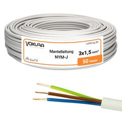 NYM-J 3x1,5 mm&sup2; 50m Ring Mantelleitung Installationskabel Stromkabel Feuchtraumkabel Kupfer