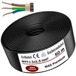 MAS Premium Erdkabel Starkstromkabel Von 5m bis 170m NYY-J 3x1,5 mm&sup2; Elektrokabel Ring zur Verlegung im Freien, Erdreich (50m)