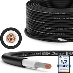 RedStar24 Premium Solarkabel 4mm&sup2; Schwarz - 50m - T&Uuml;V S&Uuml;D gepr&uuml;ft - UV-best&auml;ndig, flexibel, Photovoltaik Kabel, PV Kabel, Solar Anschlusskabel f&uuml;r Solarpanel, Wechselrichter & Laderegler - langlebig