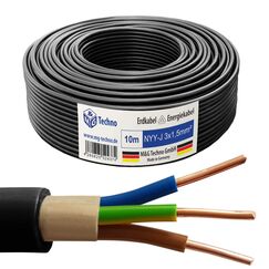 M&G Techno 10m NYY-J 3x1,5 mm&sup2; Erdkabel Elektro Strom Kabel Kupfer eindr&auml;htig Made in Germany, 10775, Schwarz