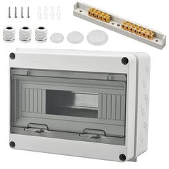 Sicherungskasten Aufputz, Verteiler IP65-1 Reihig-12 Module, Mit 7 Terminals 3 Steckverbinder, Geeignet f&uuml;r G&auml;rten im Freien, Bauernh&ouml;fe, Lades&auml;ulen, Feuchtraum (12 Module)