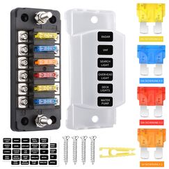 6 Fach Sicherungshalter, 12 Volt Sicherungsblock ATC/ATO KFZ Sicherungskasten 12 Sicherungen Flachsicherungen ohne LED-Anzeige Positiver Negativer f&uuml;r DC 12V/24V Auto LKW Boot VAN SUV Marine Fahrzeug