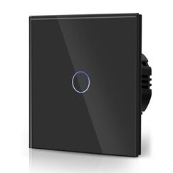 BSEED Touch Lichtschalter aus Glas, Modern Schalter Unterputz, Wandschalter mit LED Hinterlicht (Kein Neutralleiter erforderlich), KEIN WLAN, 86mm 1 Fach 1 Weg Schwarz