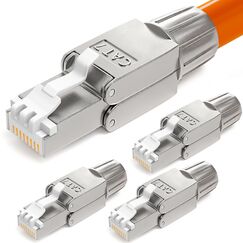 HB-DIGITAL 4x CAT 7 RJ45 Stecker Netzwerkstecker für starre LAN Kabel Verlegekabel Ethernet - werkzeuglos LSA - 10 Gbit/s AWG 22-24 vollgeschirmt STP 50μ vergoldete Kontakte