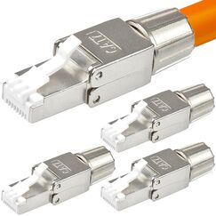 4x RJ45 Stecker CAT 7 werkzeuglos 10 GBit/s 600 MHz Netzwerkstecker geschirmt PoE f&uuml;r CAT8 CAT7A CAT7 CAT6A Verlegekabel Netzwerkkabel Installationskabel AWG 22-24 LAN Kabel vergoldete Kontakte