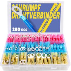 haisstronica 280-teiliges Schrumpfkabelverbinder-Set in Marinequalität, elektrische Verbinder aus verzinntem Rotkupfer, Crimp-isolierte Ringgabel-Spaten-Stoßverbinder, 16–14, 22–16, 12–10 Gauge