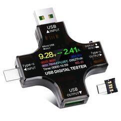 YEREADW USB Tester Messger&auml;t 2-in-1 Typ C Strommessger&auml;t LCD Multimeter Digital Strommesser Power Meter, Spannung Voltmeter, Strom, Leistungskapazit&auml; Detektor (USB Tester)