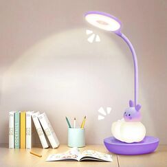 FemKey LED Schreibtischlampe f&uuml;r Kinder, Augenschutz Leselampe, Wiederaufladbare USB Energiespar Nachttischlampe, Dimmbar Touchsensor Tischlampe, Cartoon Kaninch Lila