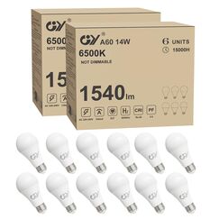 GY E27 LED Ultrahelle Energiespar Gl&uuml;hbirne, 14W Gl&uuml;hbirne E27, Ersetzt 100W lampe, A60 LED Birne 1540LM, 6500K Led Kaltweiss, 280&deg; Abstrahlwinkel Energiesparlampe, Nicht Dimmbar, 12 St&uuml;ck