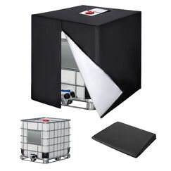 IBC Tank Abdeckung, 420D Wassertank Zubehör für Wassertank 1000l, IBC Tank Container Cover, Anti-UV Schutzplane Regenwassertank Abdeckplane mit Reißverschluss,120 x100 x116 cm (Schwarz)