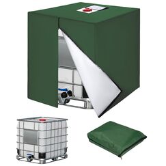 IBC Tank Abdeckung, 420D Wassertank Zubehör für Wassertank 1000l, IBC Tank Container Cover, Anti-UV Schutzplane Regenwassertank Abdeckplane mit Reißverschluss,120 x100 x116 cm (Grün)