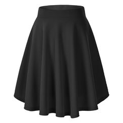Damen Elegante Elastische Taille Ausgestellte A-Linie Midi Rock Basic Uniform Plissee Skater Röcke(L, Schwarz)
