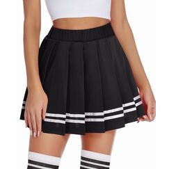 Avidlove Damen Kurz Rock Karneval Kostüm Sexy Skirt Basic Faltenrock Kariert Kleid Rave Outfit Hohe Taille Plisseerock Tennis Sportrock Party Minirock Elastisch Schule A-Linie Schwarz L
