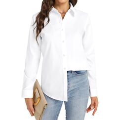 J.VER Weiße Bluse Damen Business Casual Blusedamen Einfarbig Hemdbluse Elegante Oberteile Pendlerfreundlich Bügelleicht Button Down Hemd Woman Alle Weiß