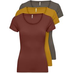 ONLY 3er Pack Damen T-Shirt schwarz oder weiß Kurzarm lang Basic Sommer T-Shirts XS S M L XL 15209153 (Farb Mix 6, M)