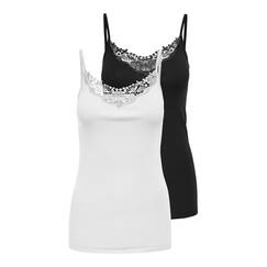 ONLY NOS Damen ONLKIRA LACE Singlet 2 Pack NOOS Top, 2per Pack Schwarz (Black Pack: Black and White), Medium (Herstellergröße: M)