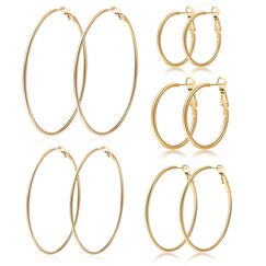 PABBEU 5 Paar goldene Creolen, große Creolen aus 316L Edelstahl, leichte, 14 Karat vergoldete Ohrringe, hypoallergene, dünne goldene für Frauen, 30/40/50/60/70 mm