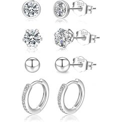 LOUMILEO Ohrstecker Silber 925 4 PaarSilber Ohrringe Damen Hypoallergen Cubic Zirkonia Ohrstecker Set ohrringe Silber 925 Stecker f&uuml;r mehrere Piercings